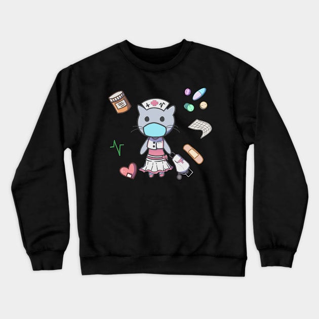 Nurse cat with hospital inspired items Crewneck Sweatshirt by  dwotea